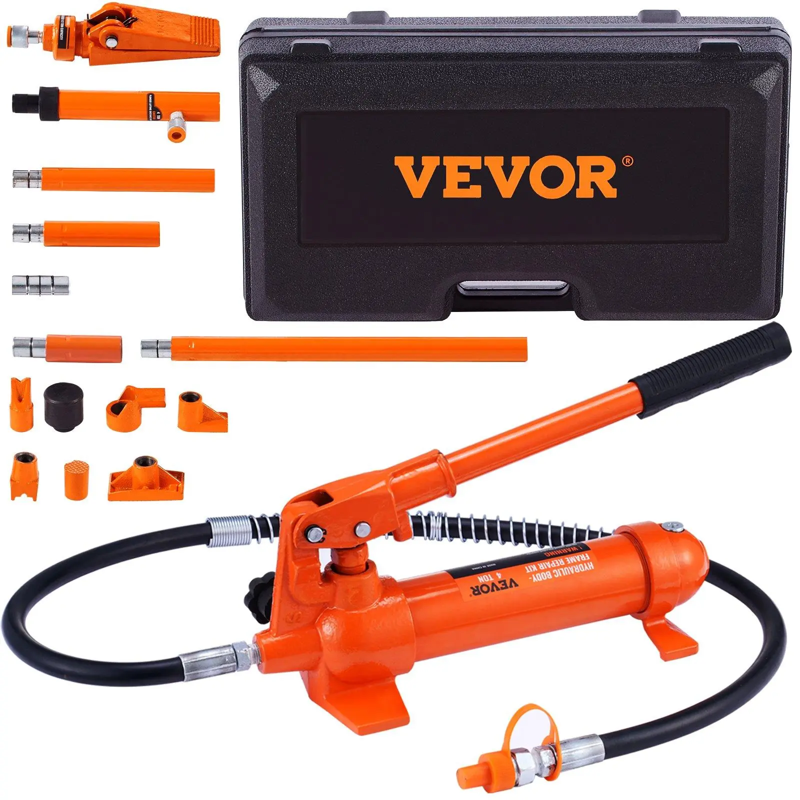【Summerfinds】VEVOR 4 Ton/8800 LBS Porta Power,  Portable Hydraulic Ram with 3.9 ft/1.2 m Oil Hose, Auto Body Frame Repair Kit with Storage Case for Car Repair, Truck, Farm