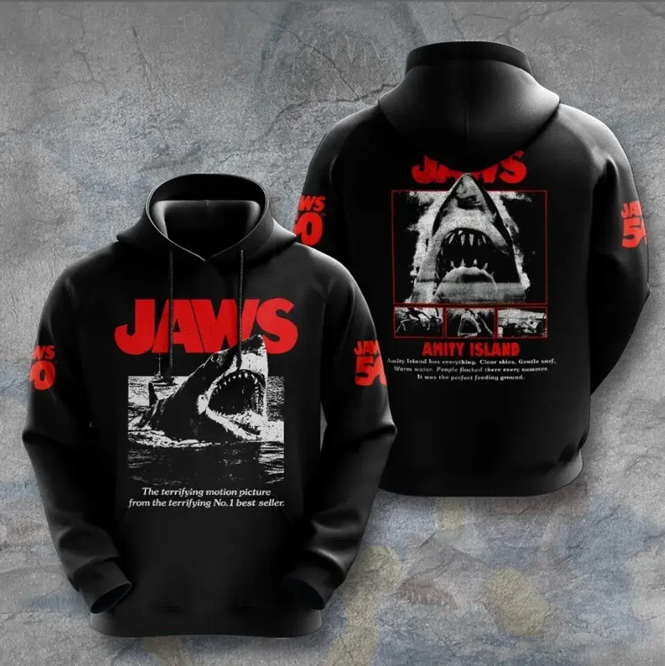 J@ws 3D Hoodie Unisex Pullover Gift for Classic Shark Movie Fans Edition