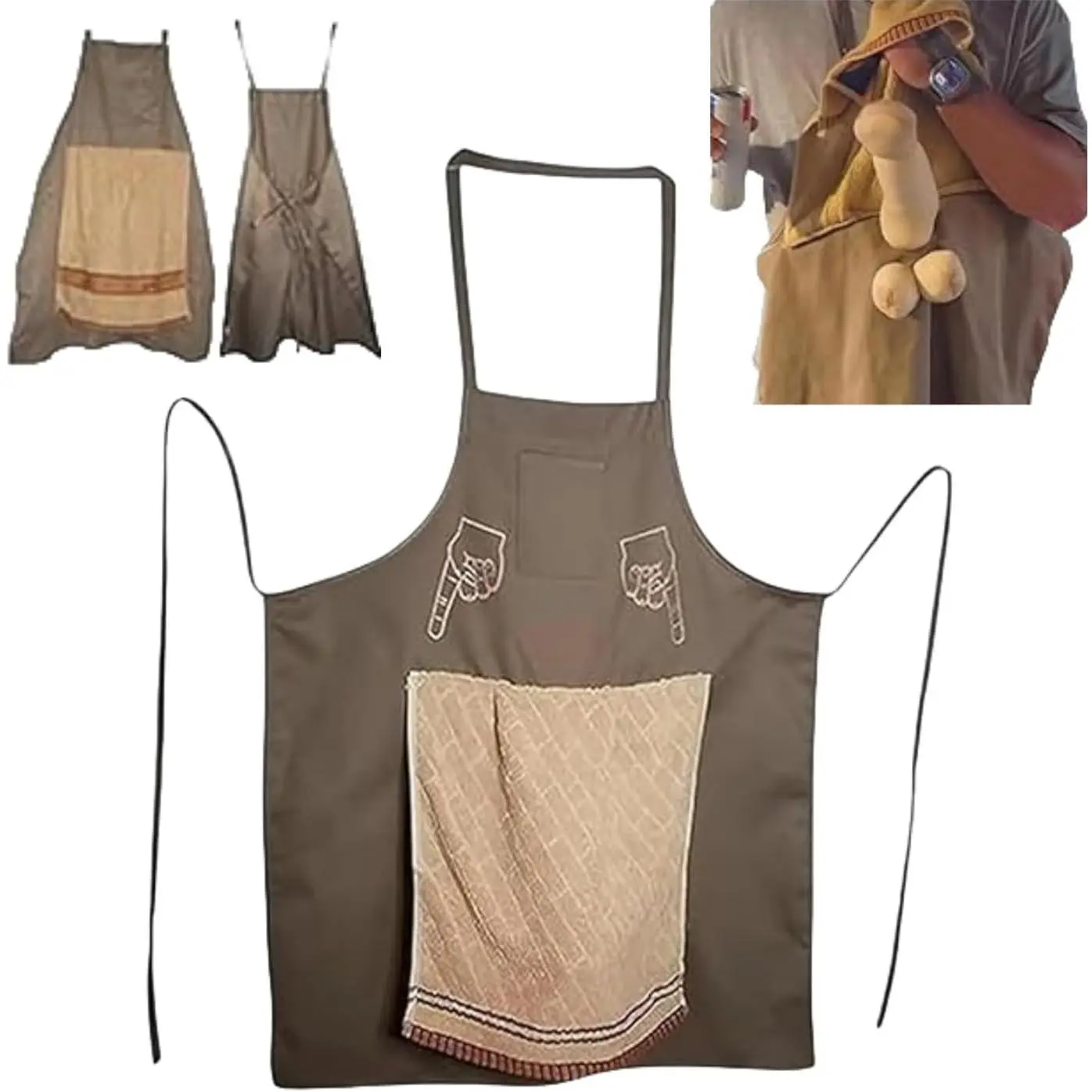 Funny Chef Apron for Men, Lightweight Novelty Cooking Gag Gift with a Hidden Pocket, Comfortable Size Adjustable Strap for Kitchen & BBQ Party, Surprise Pocket, With Pocket