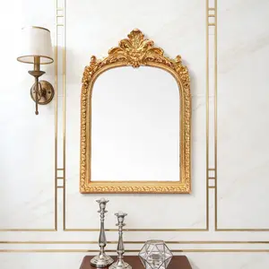 Resin Arch Floral Border Decorative Mirror, Bathroom Wall Art, European Style Home Decoration, Suitable for Walls and Photography Props