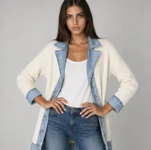 2026 New Series Women's Casual Denim Patchwork Jacket with Collar and Cardigan Top for Everyday Wear - Ideal for Layering