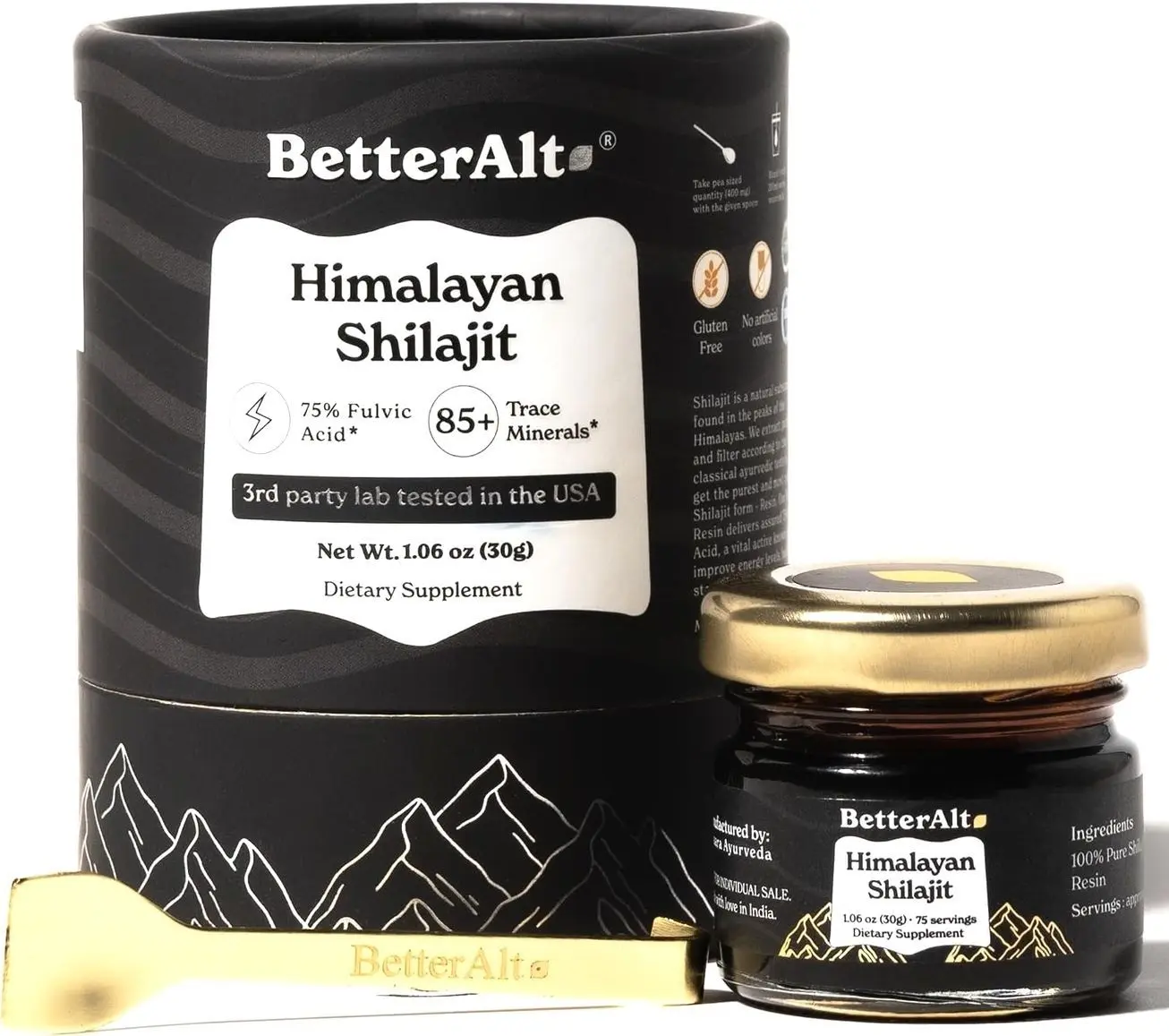 Better Alt Pure Himalayan Shilajit Resin Pack of 1 High Potency Gold Grade 150 Servings for Energy Boost & Immune Support, 85+ Trace Minerals, 75%+ Fulvic Acid, with Lab Test Report,400 mgundefined