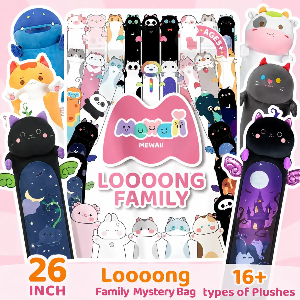 26-Inch Kawaii Fun Cute Animal Design Huggable Collectible Random Blind Bag, 1×Long Family Soft Fabric Plush Toy, Unisex Cuddly Doll (Multiple Types), Ideal Kids' Gift for Halloween, Christmas