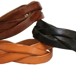 Braided Full Grain Leather Bracelet 3-Strand Cuff for Women's Fashion Accessories in Black Brown & Natural with Nickel Snap Closure