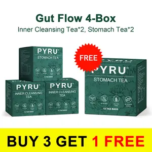 PYRU Tea Combo – Gut Flow 4-Box | Digestive Relief & Daily Lightness | Inner Cleansing ×2, Stomach ×2 | 100% Plant-Based, No Sugar, Caffeine-Free | Buy 3 Get 1 Free