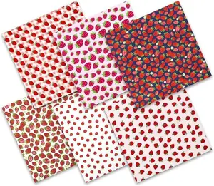 Strawberry Red Fat Quarters Bundles - Cute Sweet Fruity Fabric, 6 PCS, 20" x 20" Polyester Quilting Fabric Scraps for Sewing & Quilting