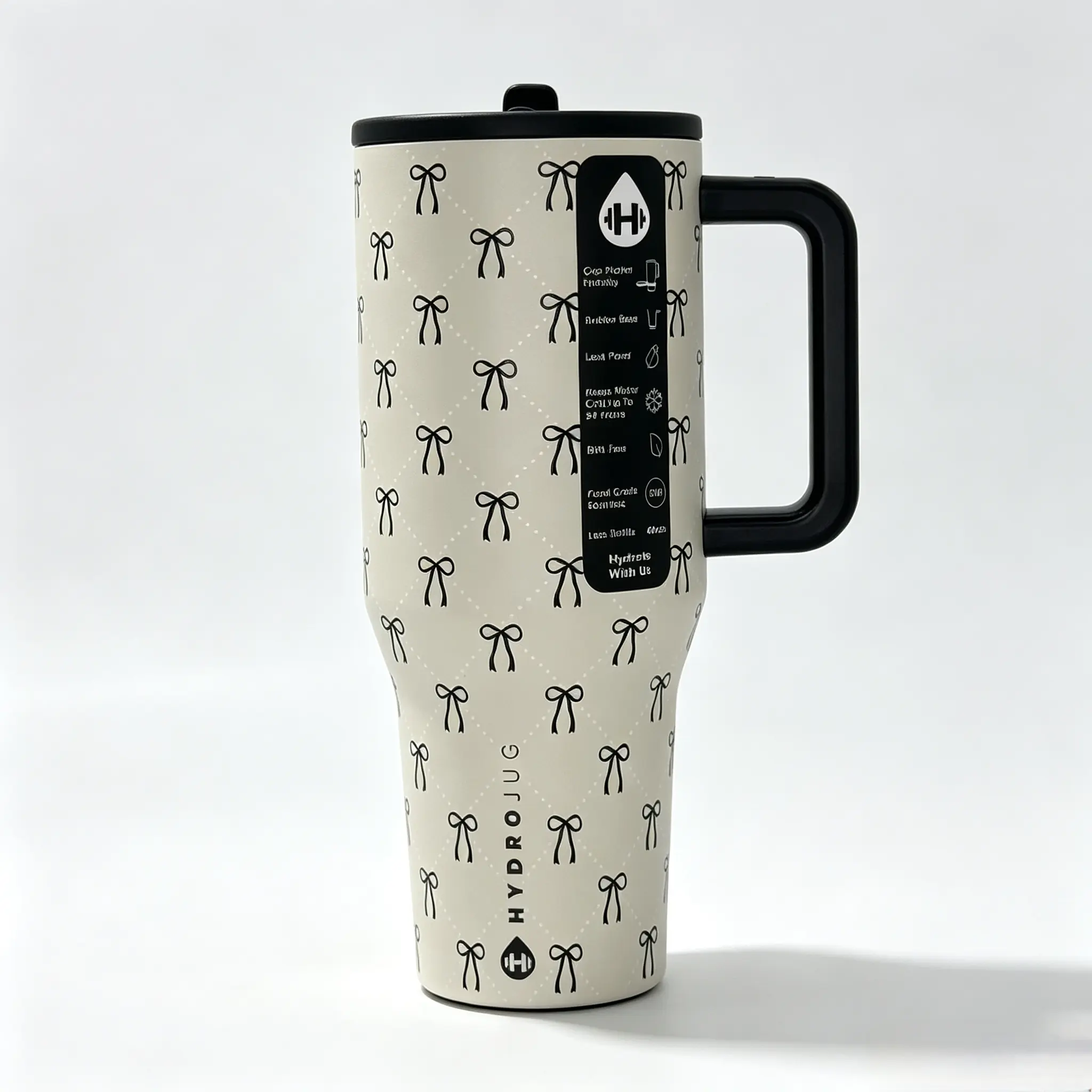 40oz HydroJug Insulated Vacuum Flask - Cute Ribbon Bow Print, Food Grade 18/8 Stainless Steel, BPA-Free, Rubber Base, All-Day Cold Retention, Ideal Gift for Coquette Aesthetic Lovers with Fine Bible Affirmation Message