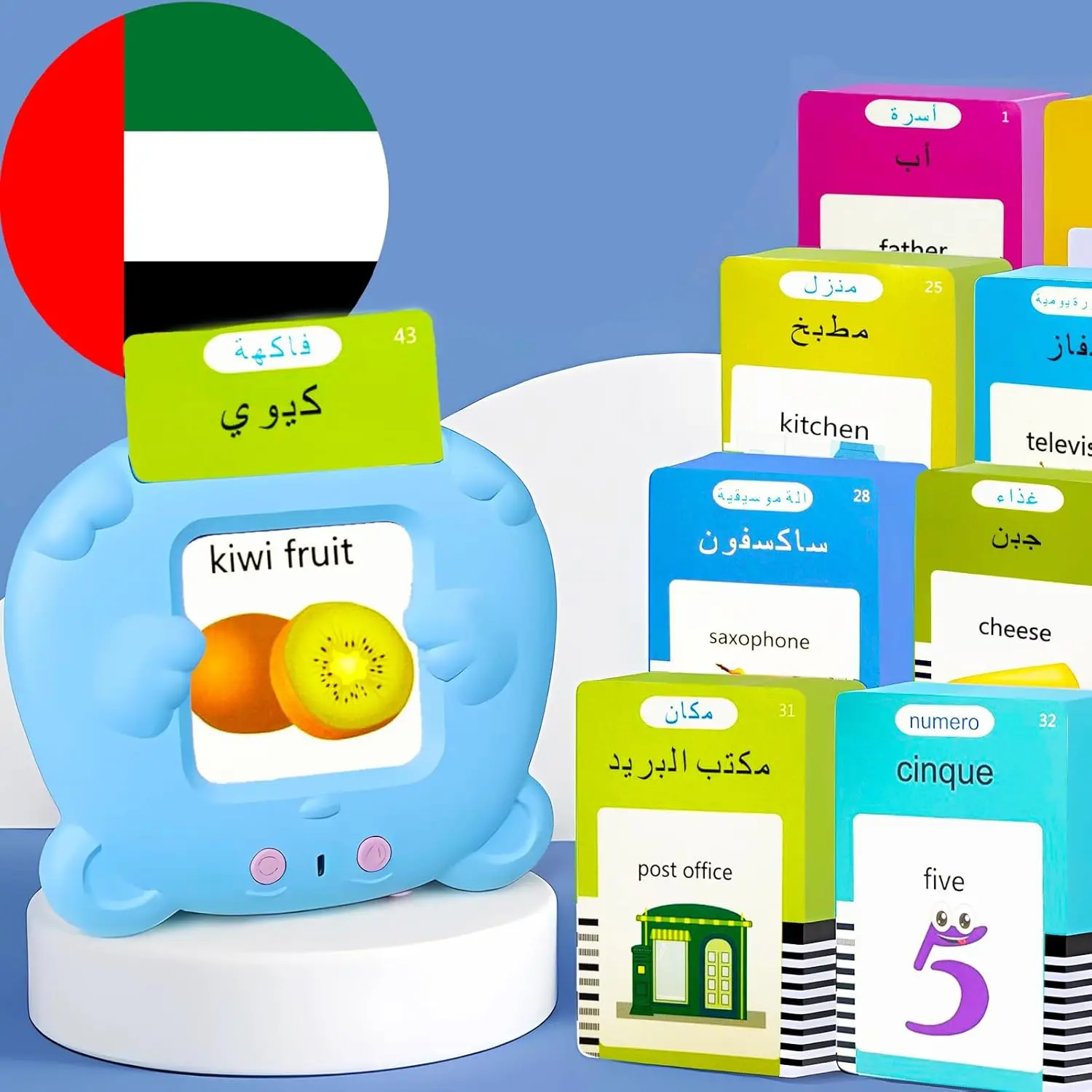 Arabic English Talking Flash Cards Bilingual for Kids - 510 Sight Words in 31 Themes, Pocket Speech for Toddlers Adults, Educational Gifts for Boys Girls, Autism Sensory Toys, Language Learning Tool, Travel Activities Home School Classroom, Blue