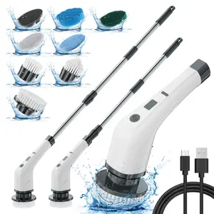 【Super Electric】Electric Spin Scrubber for Cleaning Bathroom, Shower Scrubber  Cleaning Brush with 2 Speed,with 8 Replaceable Brush Heads，Kitchen, Tub, Tile, Floor, Toilet, Household Cleaning Supplies Cordless Window and Surface Cleaner clesning kit