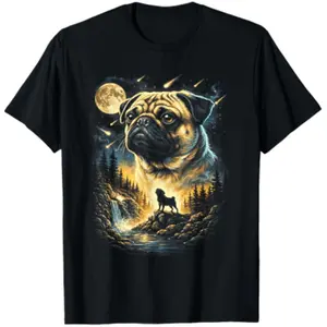 Pug Howling to The Moon Vintage 90s Funny Dog Graphic T-Shirt