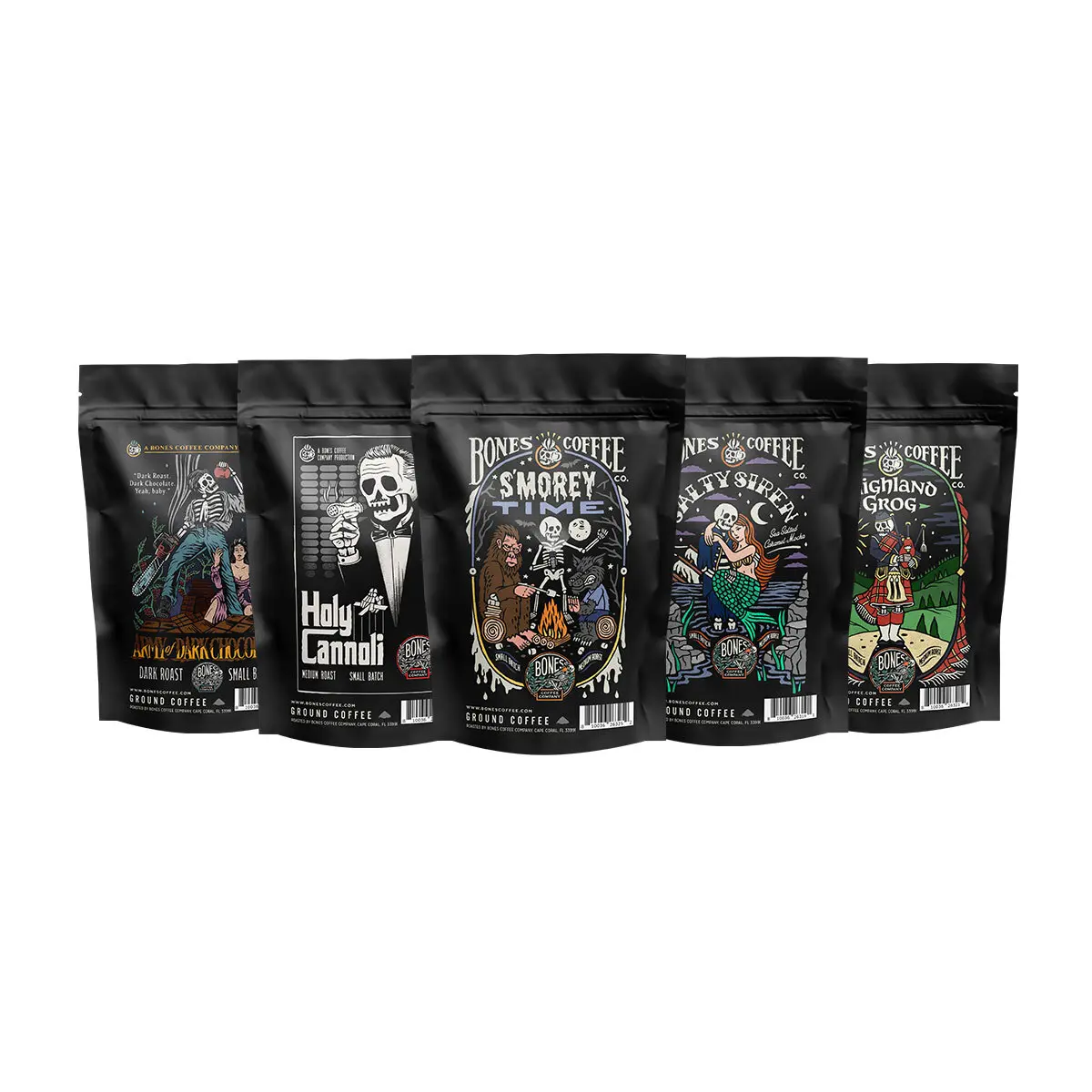 Bones Coffee Company | Favorite Flavors Sample Pack 5 Assorted Flavored Coffee Bags 4oz