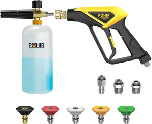 Handheld Foam Lance Car Wash Set, 4500 PSI Pressure Washer Accessory with 1/4 Inch Quick Connector, 5 Nozzle Tips, Short Water Spray Tool, Heavy Duty Durable Car Detailing Accessories