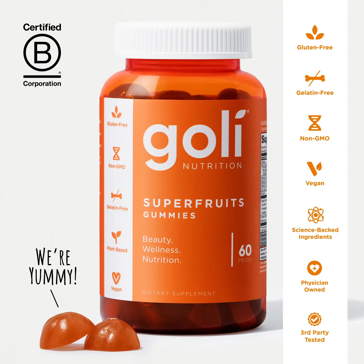 Goli SuperFruits Beauty Gummy Vitamin - Collagen, Mixed Fruit, Vegan, Plant-Based, Non-GMO, Gluten-Free & Gelatin Free
