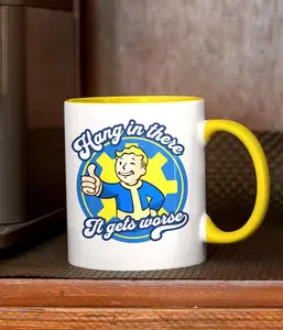 Fallout Vault Boy Coffee Mug, Retro Vault-Tec Mascot Cup, Video Game Gamer Gift, 11oz 15oz Ceramic
