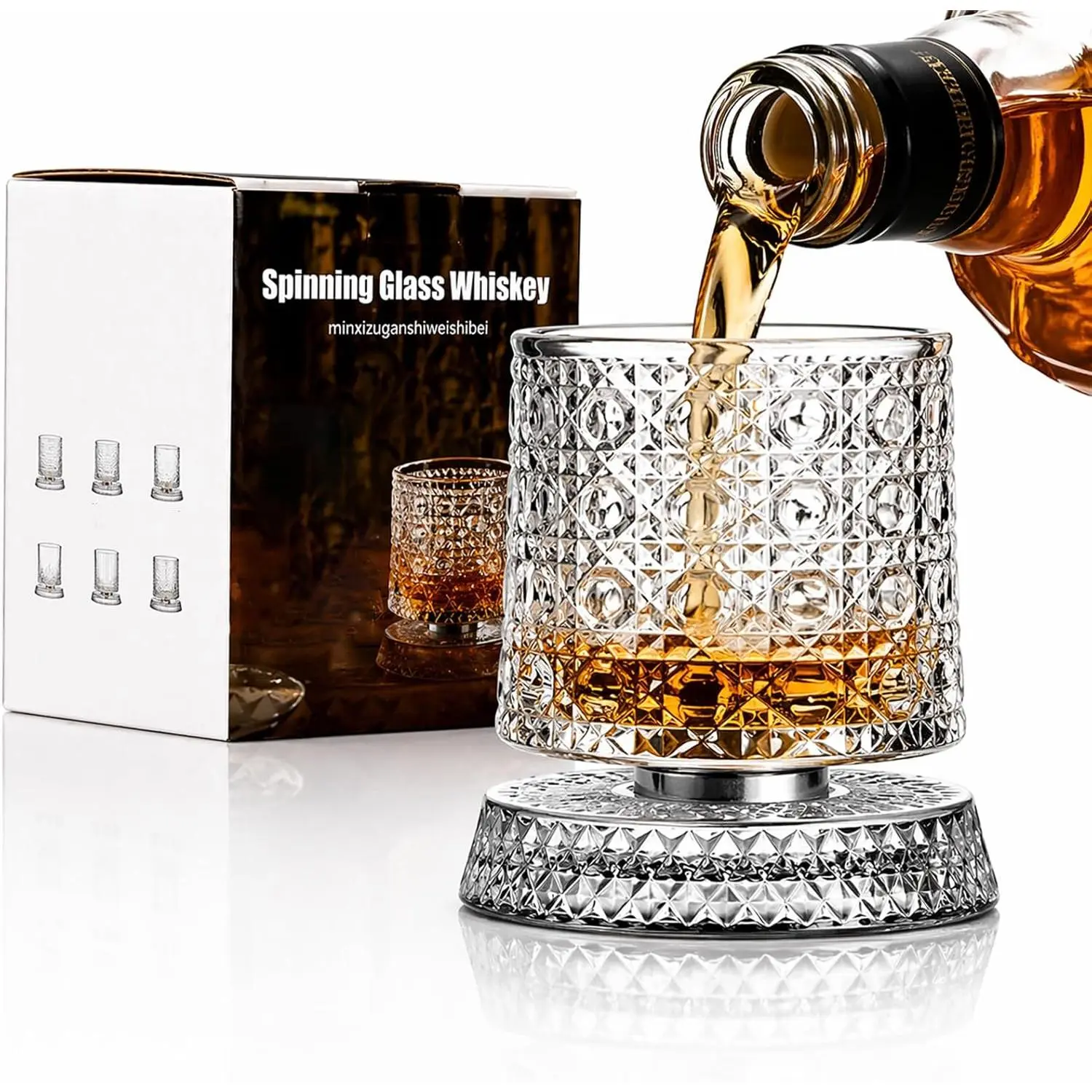 Unisex 360° Rotating Whiskey Glass - Heavy Relief Base, Hand-Painted Embossed Crystal Old Fashioned Glass, Home Supplies, Festive Party Gift, Crystal Glass, Embossed Glass