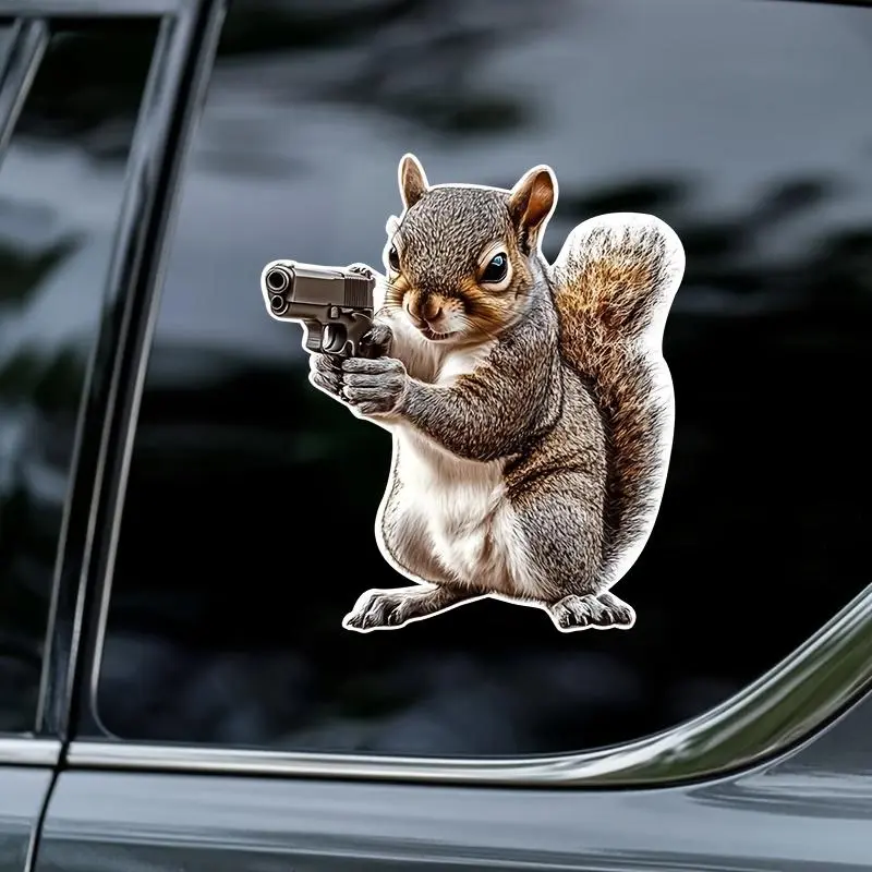 Squirrel with Gun Pattern Car Sticker, Waterproof Car Decal, Car Exterior Decoration Accessories for Car Window Bumper Motorcycle Camping Truck Laptop