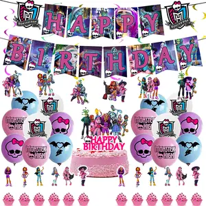Monster High 30pcs Ghouls Birthday Party Supplies Decorations with Balloons Banner and Figures for Kids' Celebration Colorful Set