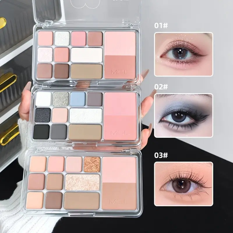 12 Color Eyeshadow Blush Contour Palette, 3-In-1, Eye Makeup Product, All Skin Types, Matte & Shimmer Powder, Long-Lasting, Dual-Layer Portable Design