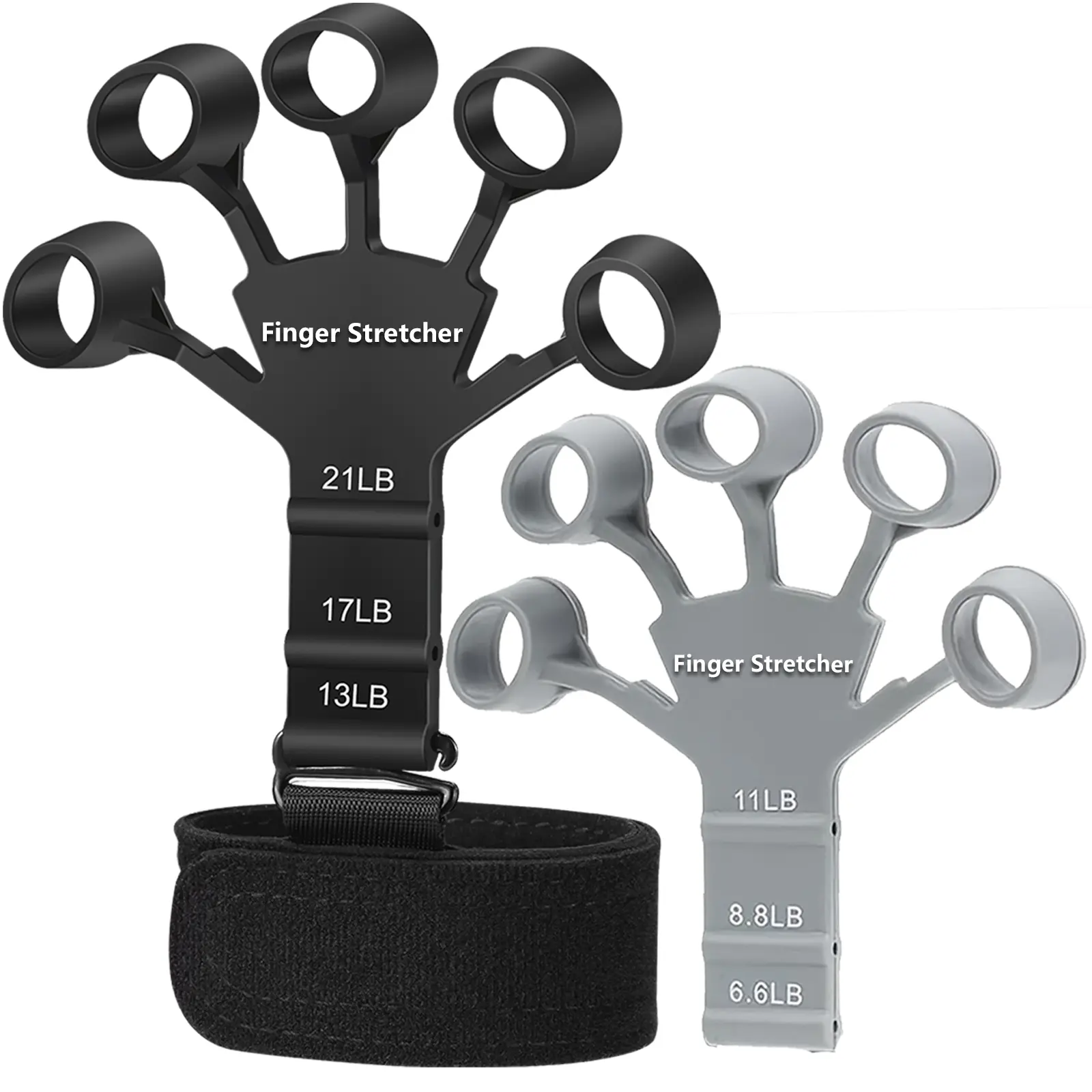 Silicone Finger Strengthener & Hand Stretcher, 2-Pack 6 Levels of Adjustable Resistance (6.6lb-21lb) Forearm-Wrist Trainer for Athletes, Therapists, Office & Traveling Use, Gamers, 6.6Lb To 21Lb