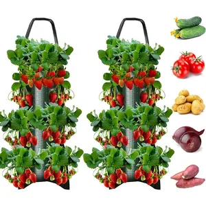 Strawberry Plant Growing Bag, 2 Counts/set Hanging Flower Growing Bag, Garden Strawberry Planting Bag, Plant Growing Bag, Outdoor Garden Planter, Strawberry Vertical Planters, for Hanging Plant Vines, Hanging Flower Pots