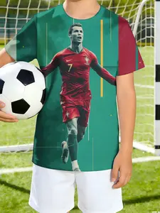 Boys' Round Neck Short Sleeve T-Shirt Graphic Tees sport leisure Cristiano Ronaldo Football Player Print 3D printing spring and summer play clothes trendy teenage style soccer jersey