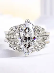 2 Pcs/Set Gorgeous Cubic Zirconia Ring Set For Women Stackable Rings Set Wedding Rings Bridal Ring Set For Wedding Engagement Anniversary Jewelry Valentine's Day Gift