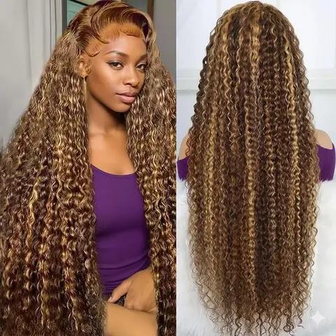 Kdmidun Women's 13x6 Deep Wave HD Swiss Lace Front Human Hair Wig, 180% Density P4/27 Honey Blonde Highlight Ombre, Pre-Plucked with Baby Hair, Smooth, Summer Hairstyle Maintenance Tip, Human Hair Wigs, Wigs Human Hair