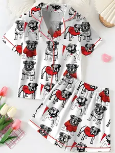 Bulldogs Football Satin Pajama Set, Pitbull Dog Basketball Satin Pajamas Set, Women's Luxury Sleepwear