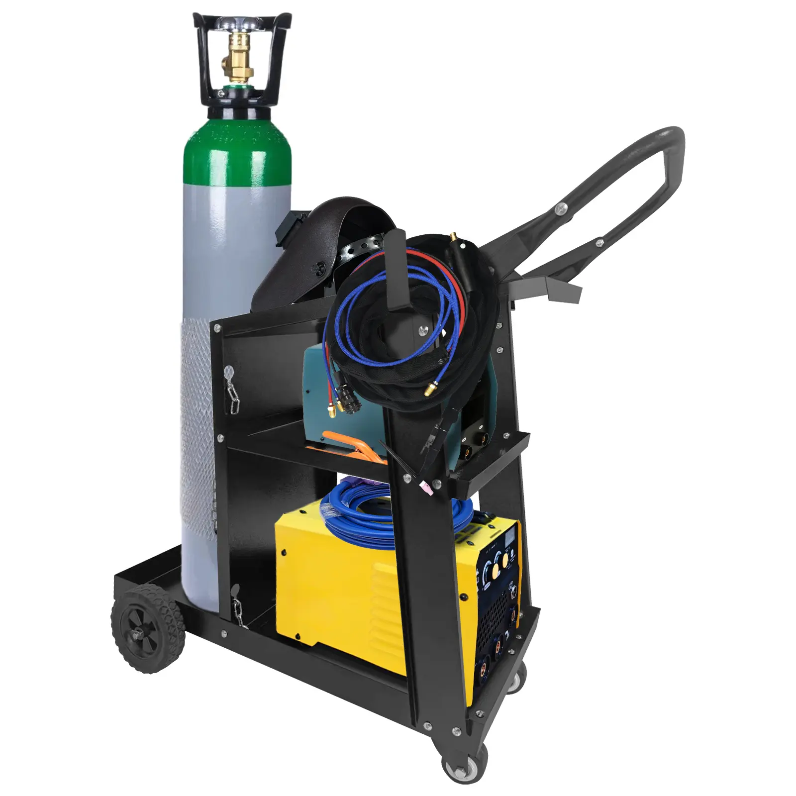 Welding Cart, Heavy Duty Rolling Welder Carts with 360 Swivel Wheels and Hooks, Industrial Storage & Transport Trolley for MIG MMA TIG Welding Machine and Plasma Cutter Tank