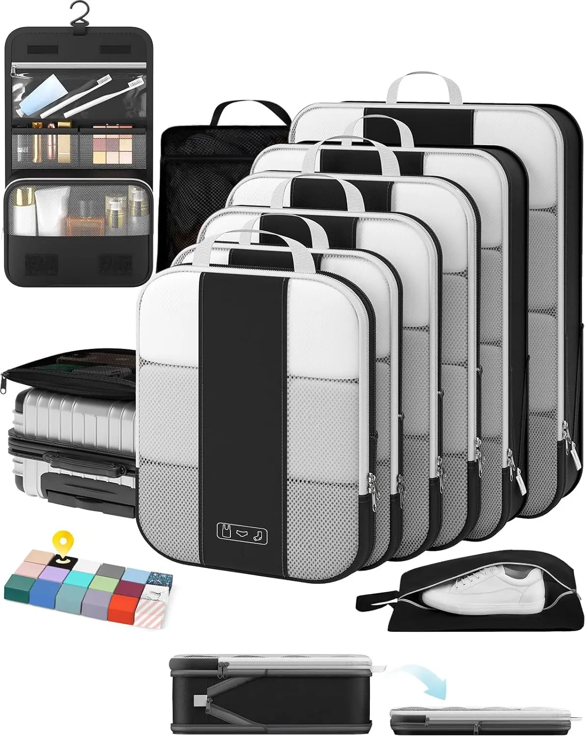 10 Set Compression Packing Cubes for Travel Essentials,Compressible Expandable Packing Cubes for Suitcase,Luggage Organizer Bags for Travel,Handy Helper for Organizing Clothes(Black)