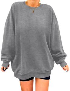 Women's Oversized Sweatshirts Long Sleeve Crewneck Lightweight Hoodies Thin Casual Loose Pullover Tops Solid Basic Fabric Ribbed Cuffs Hems for Daily Wear summerwins