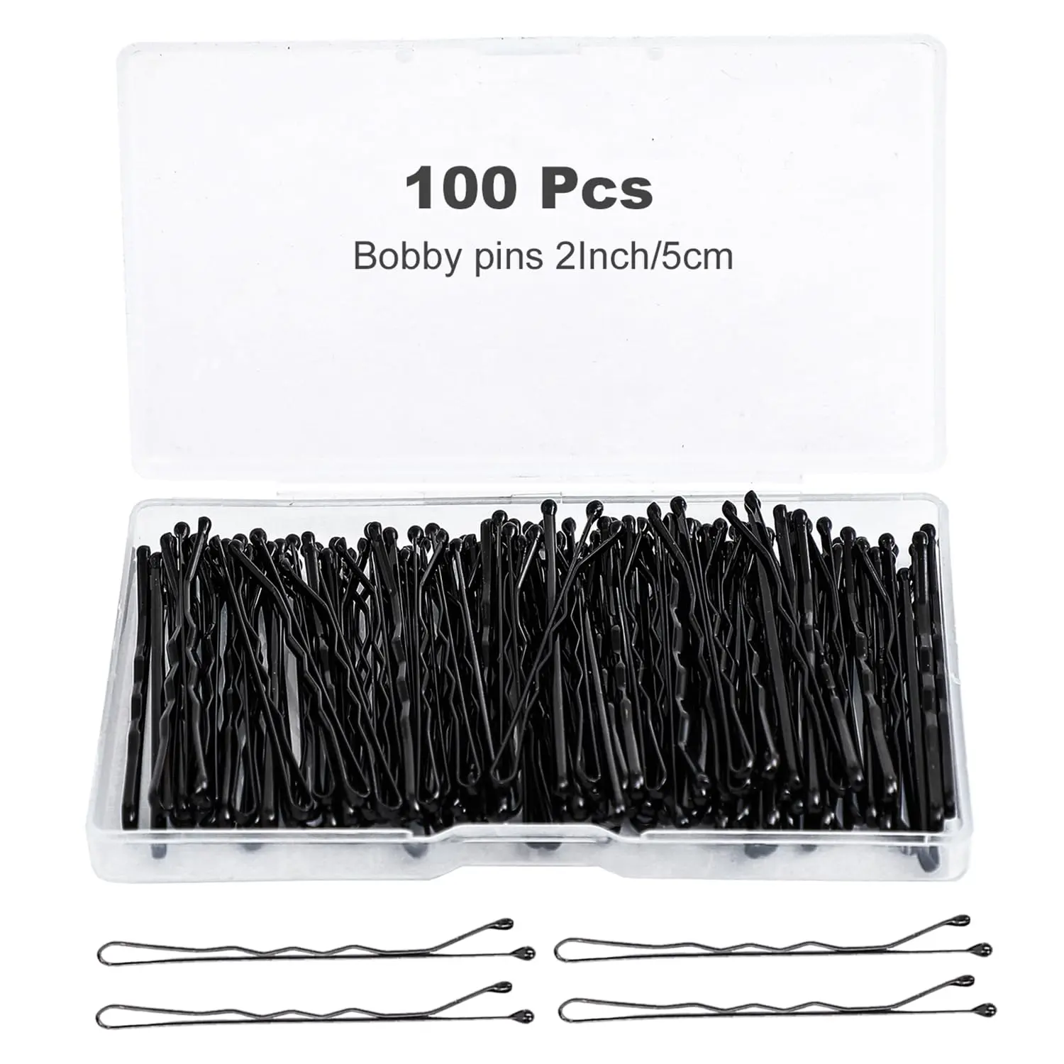 100 count Bobby Pins Black Hair Pins Kit for Women Girls   Wavy Black Bobby Pins Hair Clips with Storage Box,Suitable for All Hair Types (2Inch)