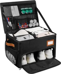 2 Layer Golf Trunk Organizer, Golf Organizer with 2 Pairs Shoes Compartment, Golf Storage Waterproof Car Trunk Locker for Balls, Caps, Clothes, Gloves, Accessories