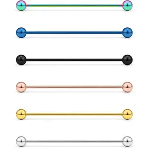 Extra Long Industrial Barbell 45mm (1.77") 16G 14G Surgical Steel Industrial Earrings Piercing Jewelry for Women Men