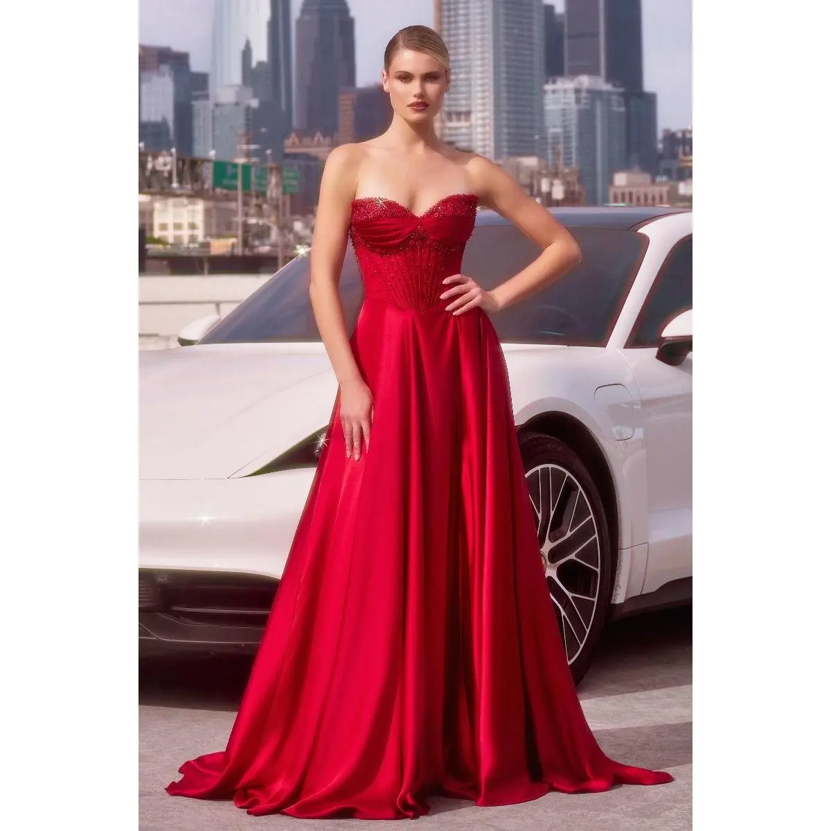 Cinderella Divine -CD297 Soft Satin Embellish Prom Gown