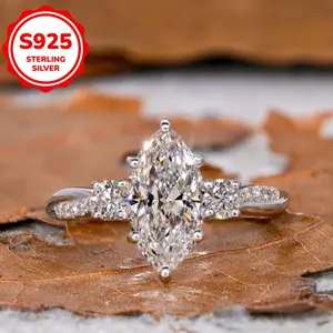 1pc Women's Elegant Marquise Cut Ring - 925 Silver Plated, Synthetic Cubic Zirconia, All-Season Jewelry | Bridal & Engagement Design | Lightweight 2.3g Silver Band