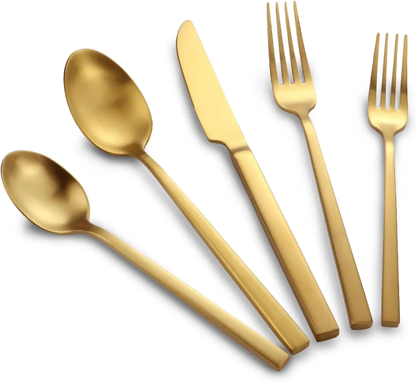 Stainless Flatware Set Hand Forged 18/10 Silverware Set Cutlery Set Gold Cuboid Handle Finished 20 Pieces Service for 4