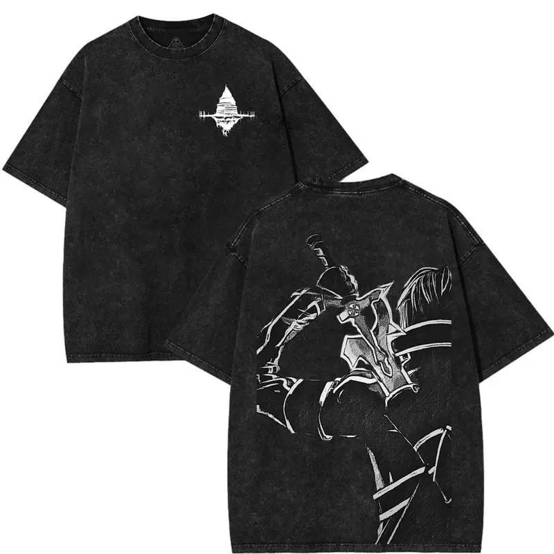 Sword Art Online Kirito B&W V1 Japanese Anime Manga Oversized Graphic Tee Vintage Y2K Trendy Design Casual Printed Acid Cotton T-Shirt Unisex Streetwear Essential, Apparel Classic Crewneck Top