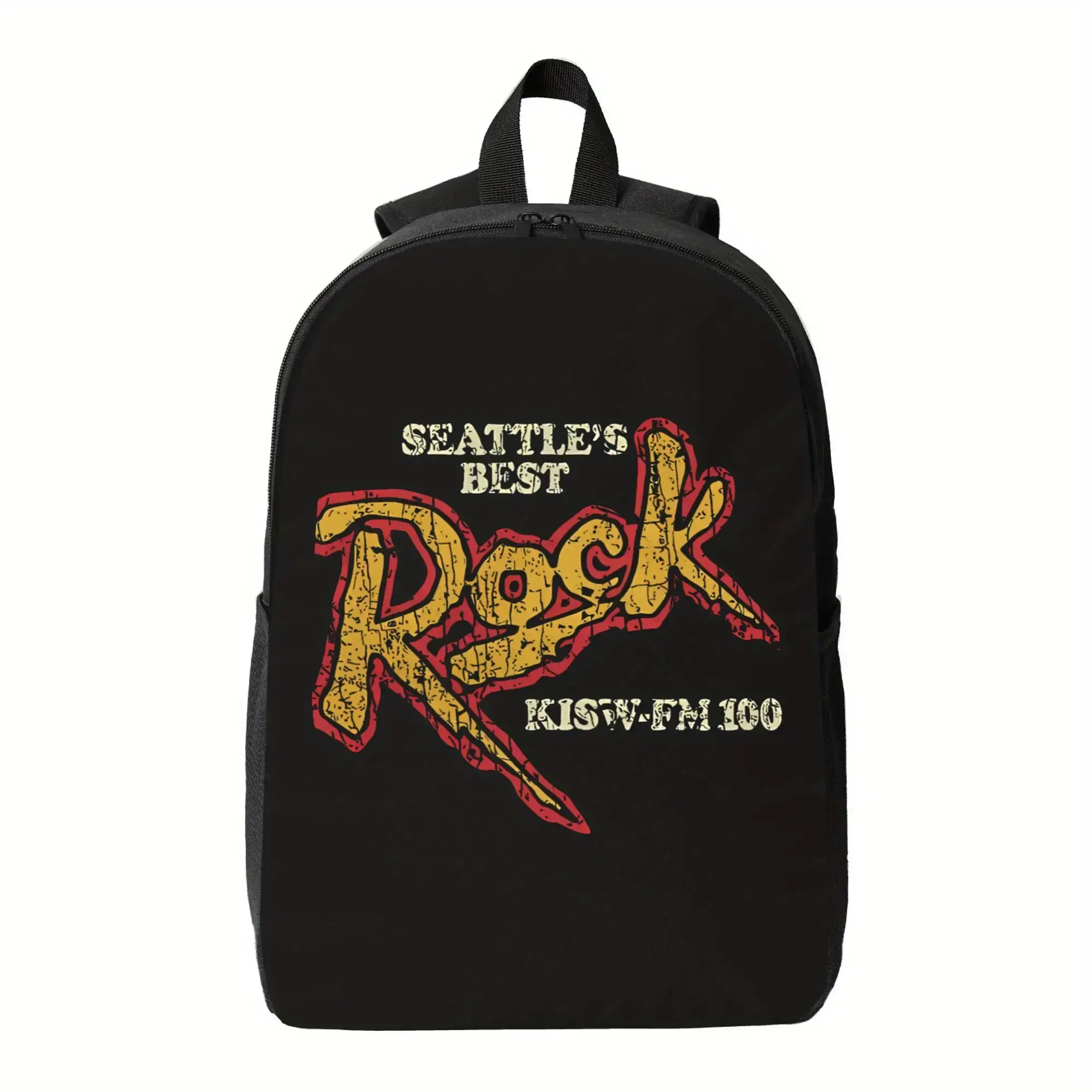 Seattle Rocks 1971 Vintage Backpack - Large Capacity High Quality Backpack with Seattle's Best Rock KisW FM Graphic, Heavy-Duty Zipper Closure Laptop Bag for, Travel, School, Hiking, Music Events - Retro Rock Radio Design Backpack, Hiking Gear, Classic Lo