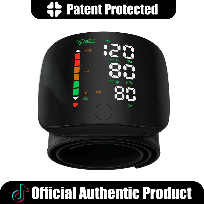 Ziqing Digital Wrist-No-Sleeve Cuff BP Machine, Rechargeable Home Blood Pressure & Heart Rate Monitor with Built-in Lithium Battery, LED Display, Voice Broadcast, Touch Screen, 198 Memory Readings, Carrying Case