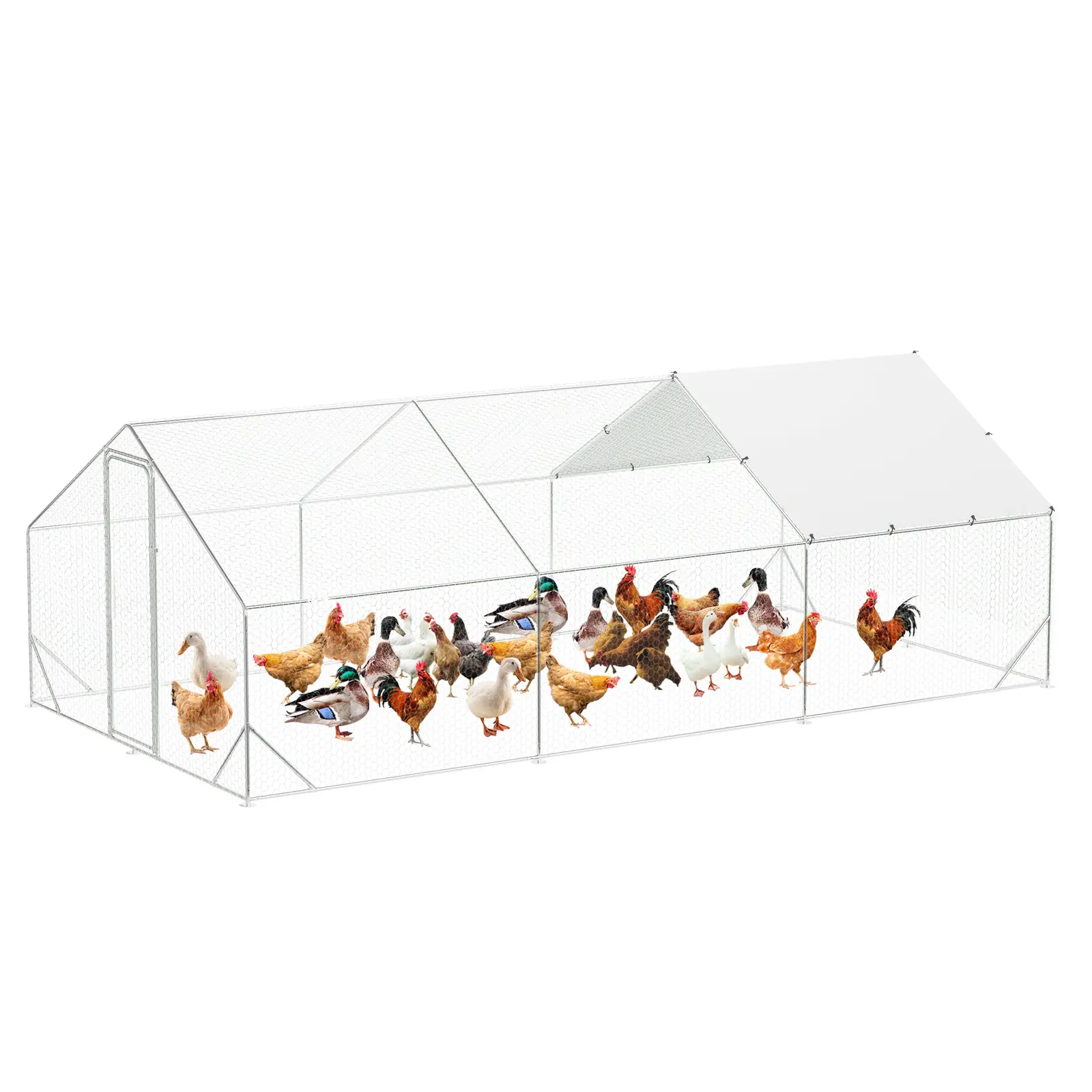 Coated Metal Chicken Coop & Run - 9.8x6.5FT Heavy-Duty Galvanized Steel Walk-In Poultry Cage, Predator-Proof Security, Waterproof Anti-UV Cover for Backyards, Garden, Suitable for Chickens, Rabbits