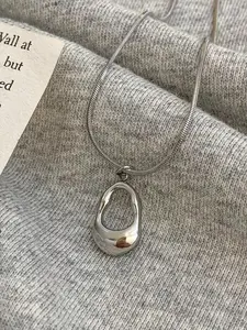 French Style Simple Daily Commute Versatile Asymmetrical Hollow Water Drop Pendant Stainless Steel Necklace, Unisex Fashion Design Jewelry