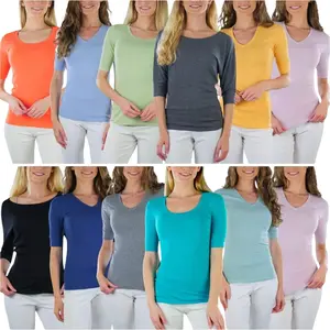 ToBeInStyle Women's Single Or Multi-Item Pack Of Comfy Mid Sleeve Casual Assorted Tee Tops T-Shirts
