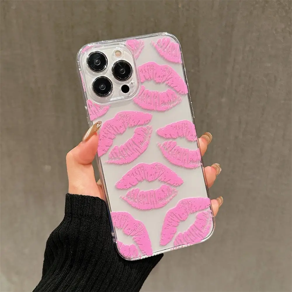 Lipstick Pattern Phone Cases for iPhone 15 Pro Max Case iPhone 14 Pro Max Case iPhone 11 Cases, Transparent Phone Case, Smartphone Protective Case, Sh
