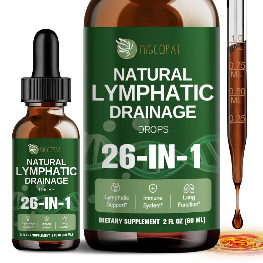 Migcopat 26-in-1 Lymphatic Support Herbal Blend Liquid Drops, Echinacea, Turmeric, Elderberry, Dandelion, Vitamins and Mullein Drops for Lungs, Lymphatic, Immune Support, Liver Cleanse Detox & Repair, 2 fl oz