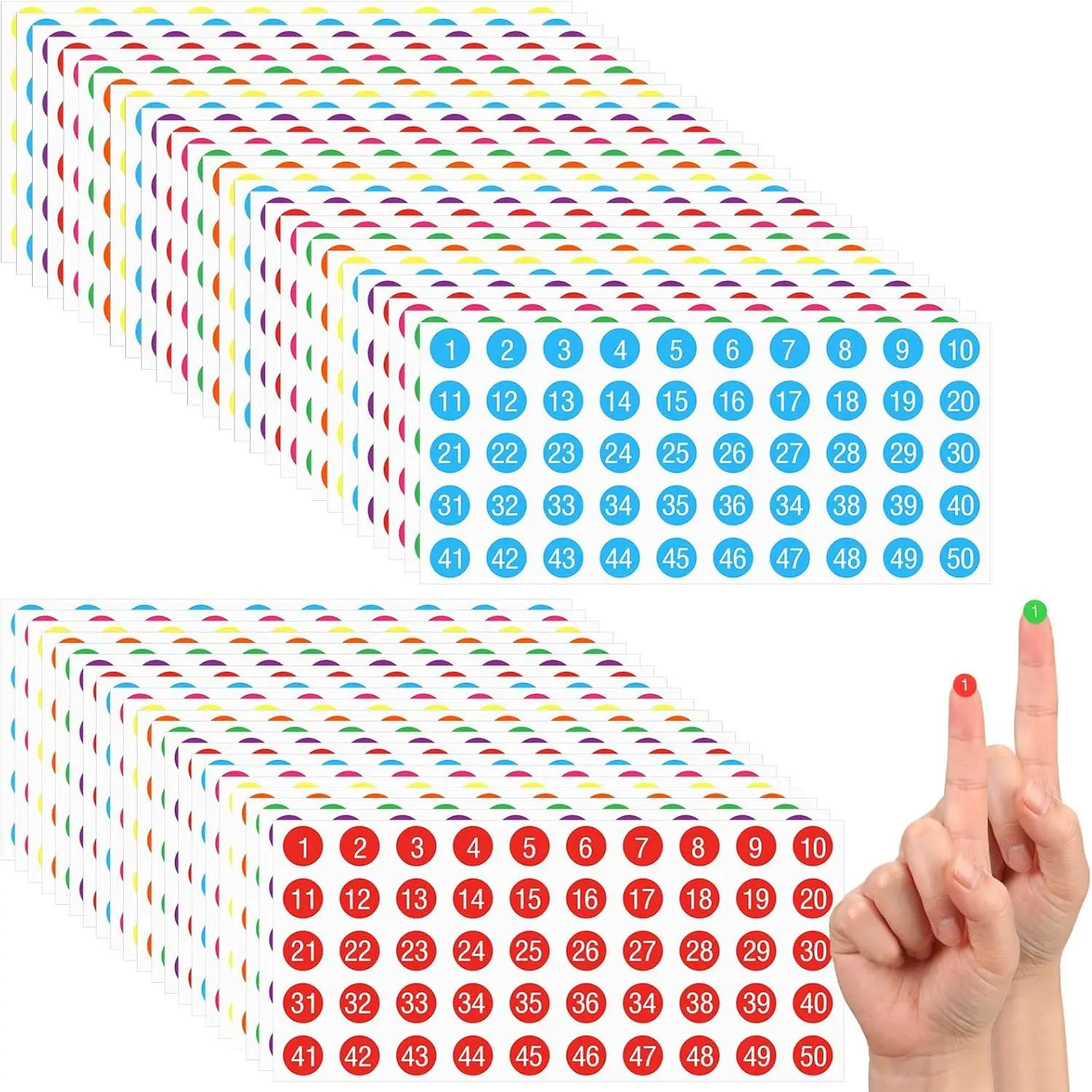 50 Sheets 1 to 50 Number Stickers Consecutive Vinyl Number Labels 0.4 Inch Self Adhesive Decal for Inventory, Storage, Boxes, Classification, Organizing, Indoors and Outdoors (Multicolor)