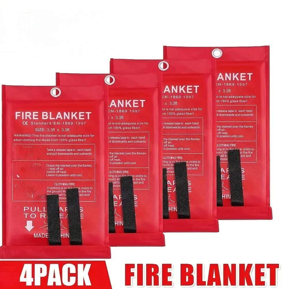 4 Packs Fire Blankets 40''x40'' Fiberglass Emergency Fire Blankets Fireproof Emergency Fire Blanket, Fire Protection Flame Retardant-Christmas Gift for Home, Kitchen, Camping, Hiking