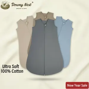 DownyNest Baby Sleep Sack 0-18 Months 0.5 Tog 100% Cotton Wearable Blanket with 2-Way Zipper for Infants & Toddlers Unisex Apricot Color Soft Bedding Swaddle Newborn