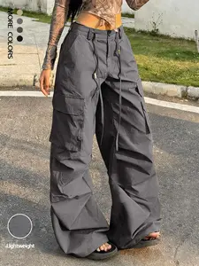 Women's Multi-Pocket Workwear Pants, Street Style Drawstring Design, Loose-Fitting Casual Trousers for All Seasons
