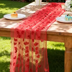 Heart Shaped Oversized Net Tablecloth, Glittery Heart Pattern Sheer Fabric, Valentine's Day Decor, Wedding and Birthday Decoration